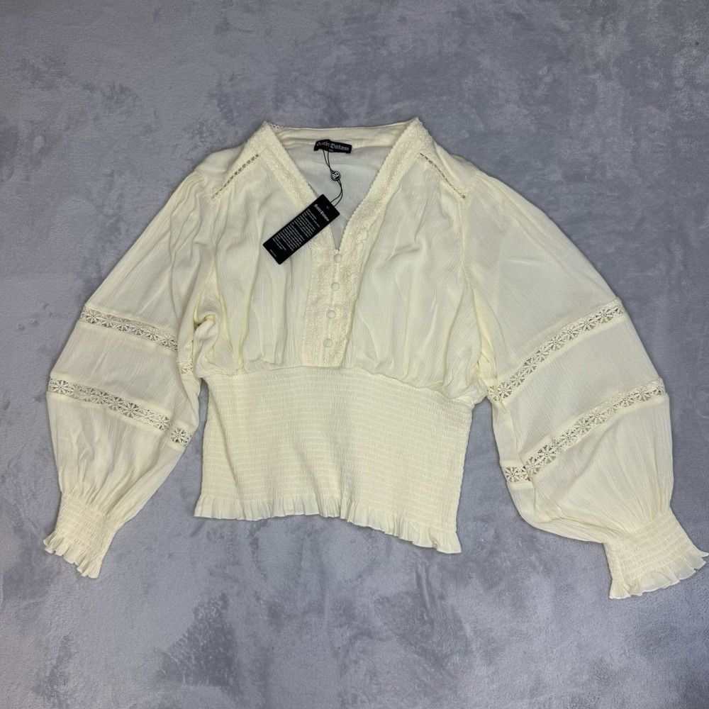 NWT Scarlet Darkness Blouse Women 2XL Ivory Lace Smocked Renaissance Peasant